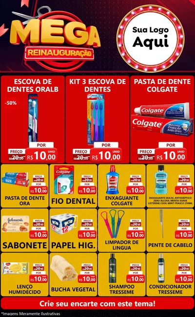 Modelo de Encarte para Encarte Grande com o tema Mega Reinauguração para Higiene Pessoal