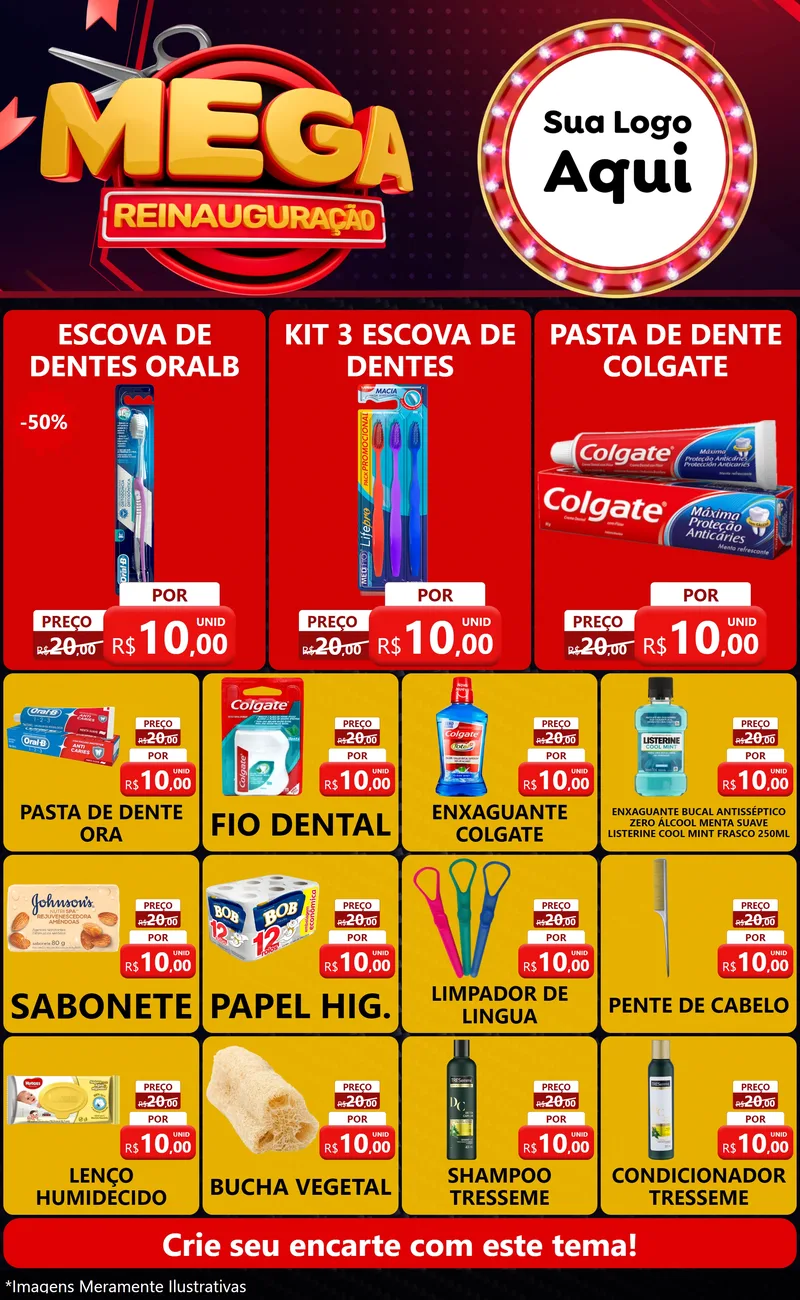 Modelo de Encarte para Encarte Grande com o tema Mega Reinauguração para Higiene Pessoal