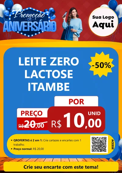Modelo de Cartaz para Cartaz A4 Vertical com o tema Promoção de Aniversário para Frios e Laticínios