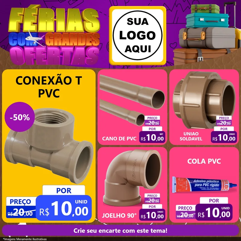 Modelo de Rede Social para Feed Facebook com o tema Férias com Grandes Ofertas para Tubos e conexões