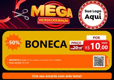 Modelo de Cartaz para Cartaz A4 Horizontal com o tema Mega Reinauguração para Brinquedos