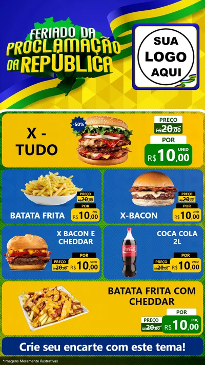 Modelo de TV para TV Vertical com o tema Feriado da Proclamação da República para Hamburgueria