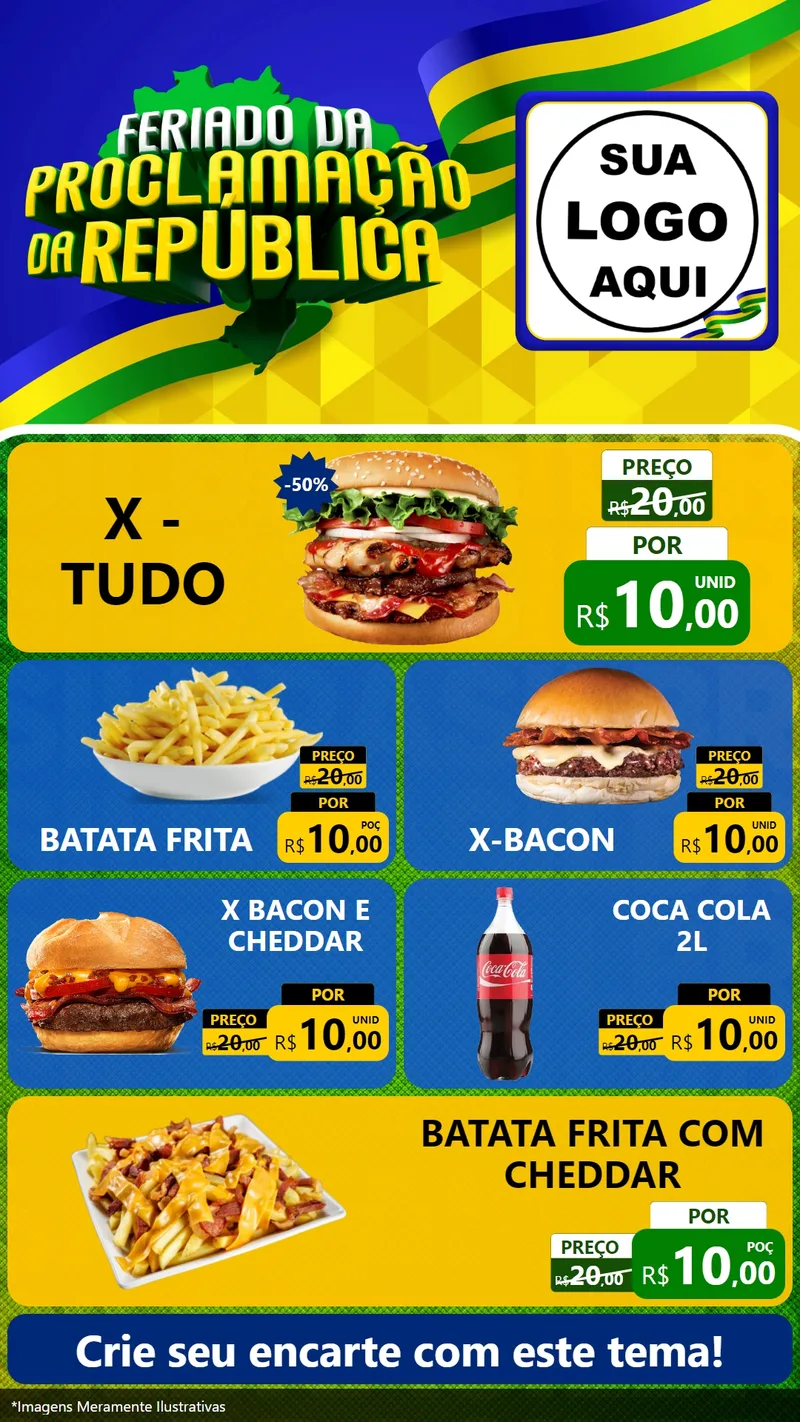 Modelo de TV para TV Vertical com o tema Feriado da Proclamação da República para Hamburgueria