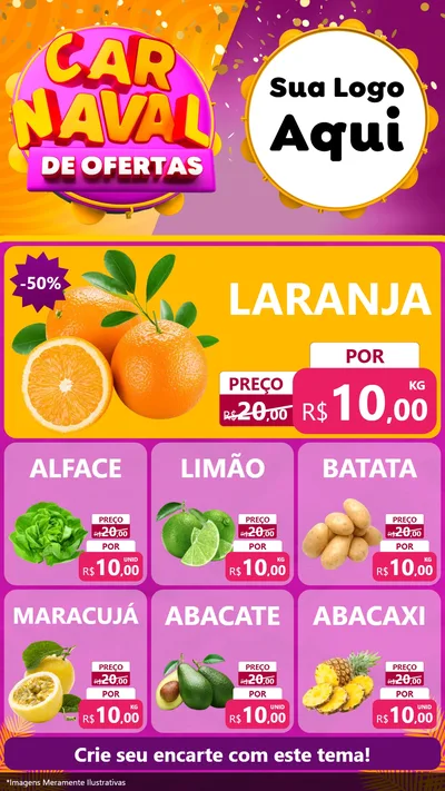 Modelo de Rede Social para Stories com o tema Carnaval de Ofertas para Hortifrúti
