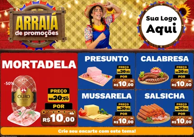 Modelo de Encarte para Encarte A4 Horizontal com o tema Arraiá de Promoções para Frios e Laticínios