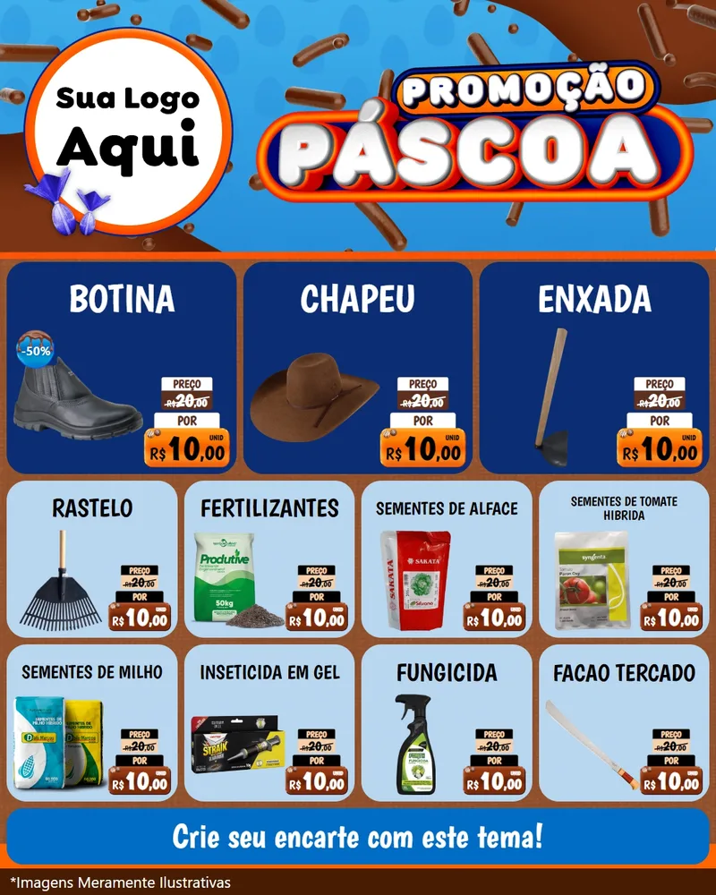 Modelo de Rede Social para Feed Instagram com o tema Promoção Páscoa para Agropecuária