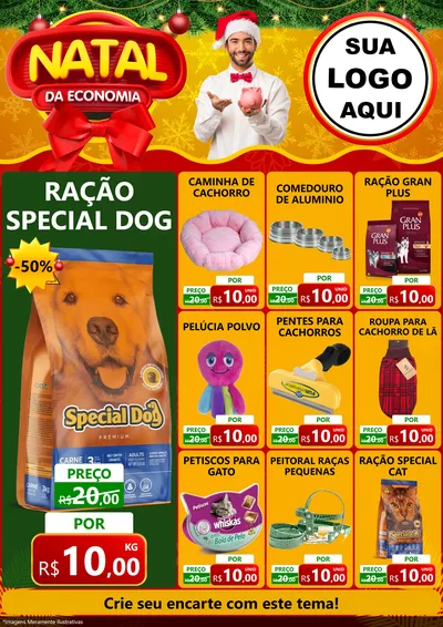 Modelo de Encarte para Encarte A4 Vertical com o tema Natal da Economia para Pet Shop
