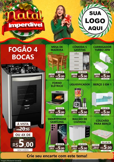 Modelo de Encarte para Encarte A4 Vertical com o tema Natal Imperdível para Móveis e Eletro