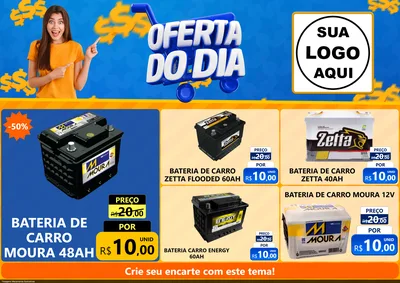 Modelo de Encarte para Encarte A4 Horizontal com o tema Oferta do Dia para Baterias Elétricas
