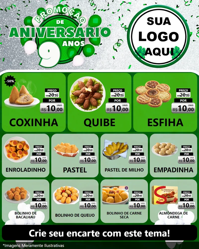 Modelo de Rede Social para Feed Instagram com o tema Promoção de Aniversário - 9 Anos para Salgadaria