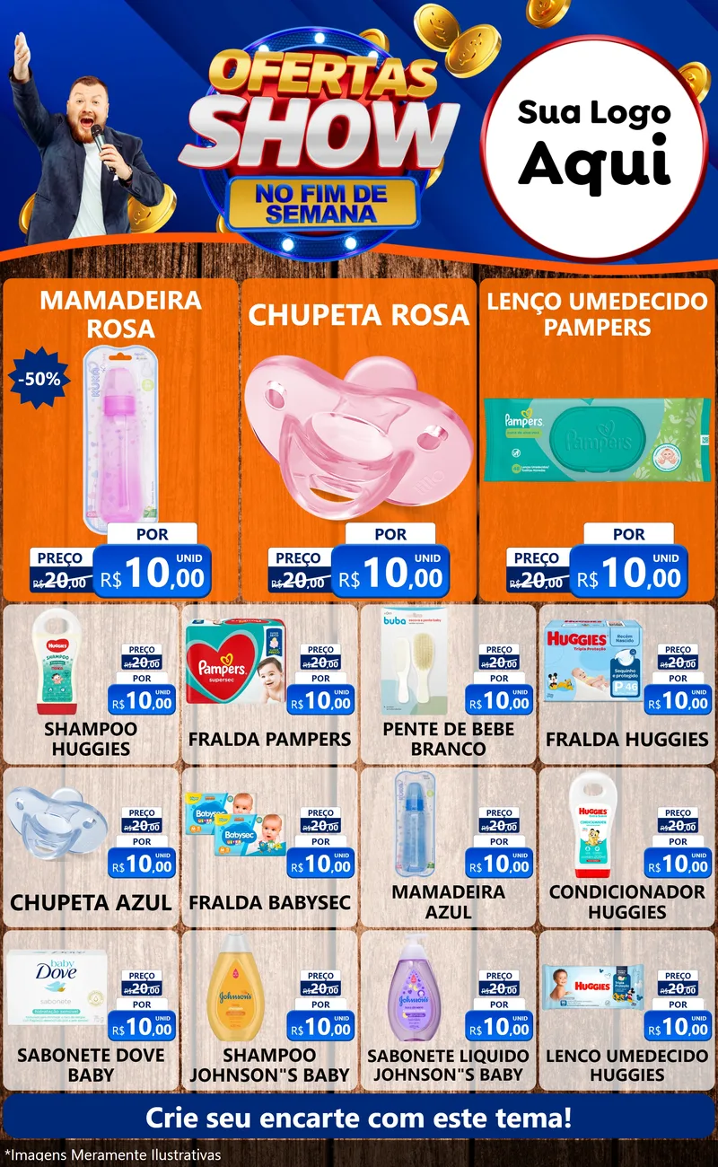Modelo de Encarte para Encarte Grande com o tema Ofertas Show No Fim De Semana para Bebês