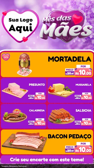 Modelo de TV para TV Vertical com o tema Mês das Mães para Frios e Laticínios