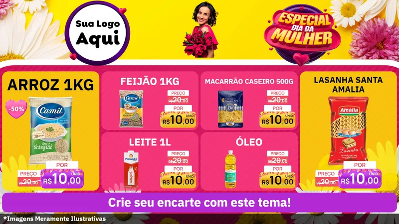 Modelo de TV para TV Horizontal com o tema Especial Dia da Mulher para Supermercado