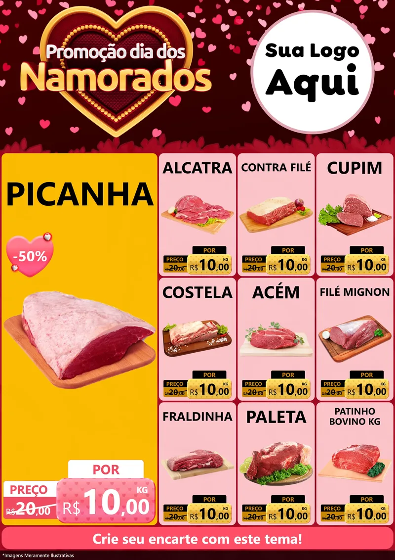 Modelo de Encarte para Encarte A4 Vertical com o tema Promoção Dia Dos Namorados para Açougue