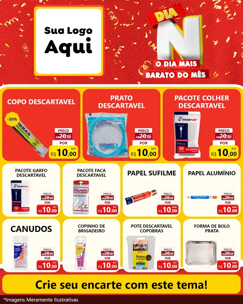 Modelo de Rede Social para Feed Instagram com o tema Dia N o Dia Mais Barato do Mês para Embalagens