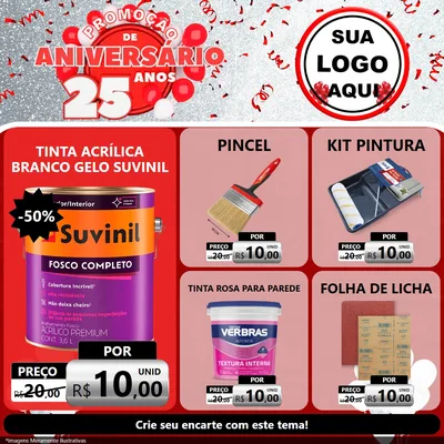 Modelo de Rede Social para Feed Facebook com o tema Promoção de Aniversário - 25Anos para Tintas e Ferramentas
