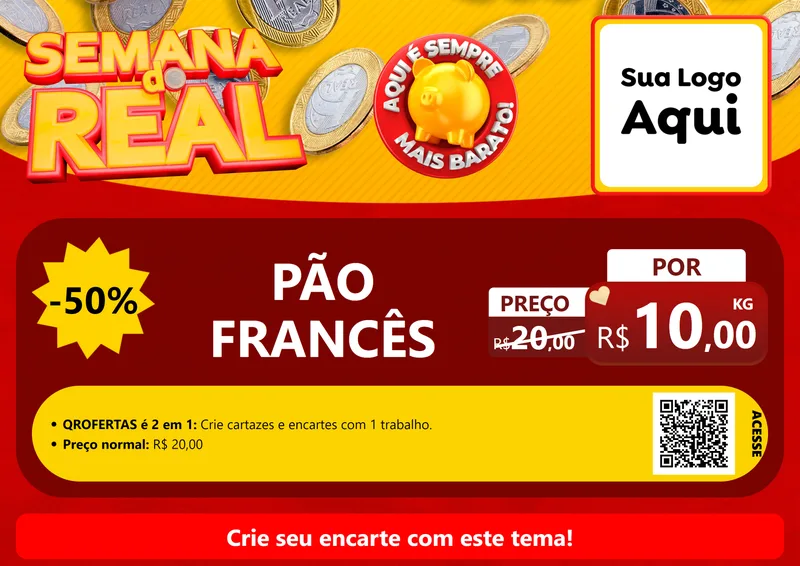 Modelo de Cartaz para Cartaz A4 Horizontal com o tema Semana do Real para Padaria