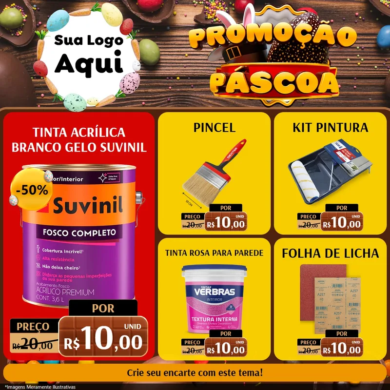 Modelo de Rede Social para Feed Facebook com o tema Promoção Páscoa para Tintas e Ferramentas