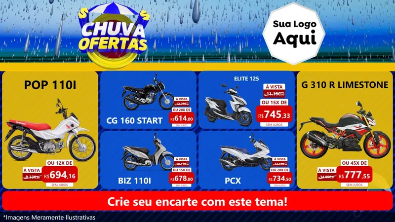 Modelo de TV para TV Horizontal com o tema Chuva de Ofertas para Concessionaria de Motos