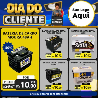 Modelo de Rede Social para Feed Facebook com o tema Dia Do Cliente para Baterias Elétricas