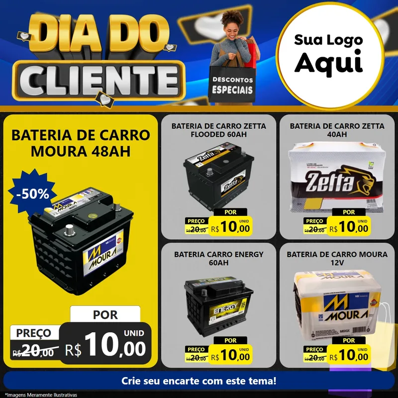 Modelo de Rede Social para Feed Facebook com o tema Dia Do Cliente para Baterias Elétricas