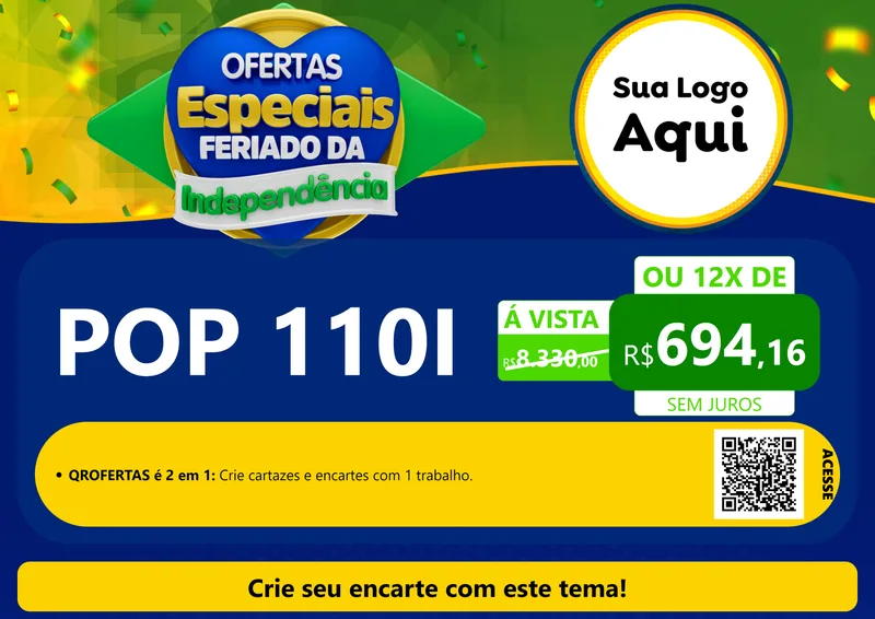 Modelo de Cartaz para Cartaz A4 Horizontal com o tema Ofertas Especiais Feriado da Independência para Concessionaria de Motos