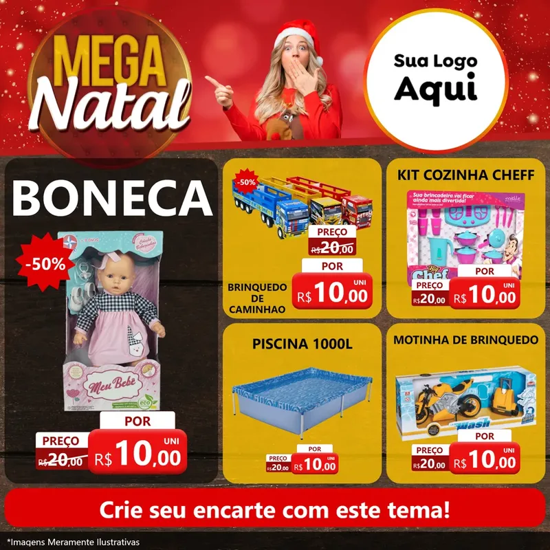 Modelo de Rede Social para Feed Facebook com o tema Mega Natal para Brinquedos