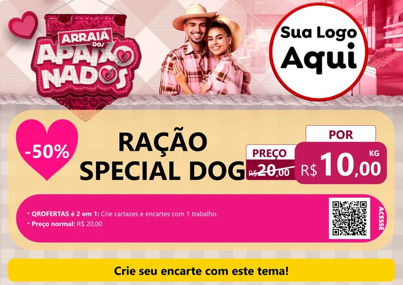 Modelo de Cartaz para Cartaz A4 Horizontal com o tema Arraiá dos Apaixonados - Junina para Pet Shop