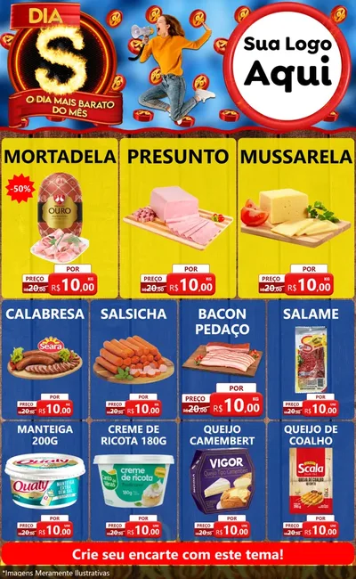 Modelo de Encarte para Encarte Grande com o tema Dia S - O Dia Mais Barato Do Mês para Frios e Laticínios