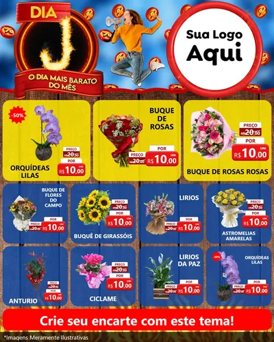 Modelo de Rede Social para Feed Instagram com o tema Dia J - O Dia Mais Barato Do Mês para Floricultura e jardim