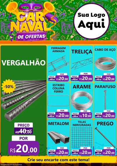 Modelo de Encarte para Encarte A4 Vertical com o tema Carnaval de Ofertas para Ferragens