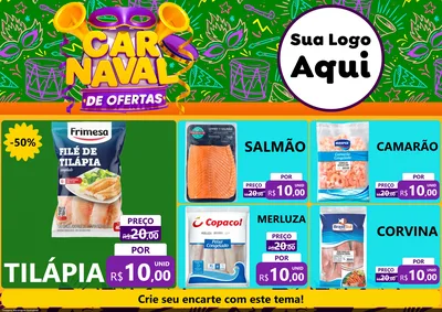 Modelo de Encarte para Encarte A4 Horizontal com o tema Carnaval de Ofertas para Peixaria
