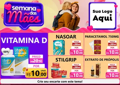 Modelo de Encarte para Encarte A4 Horizontal com o tema Semana das Mães para Farmácia