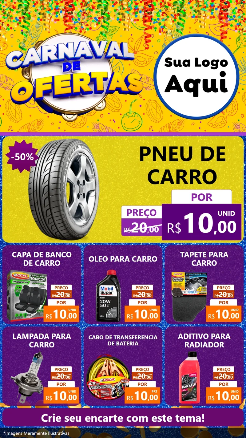 Modelo de Rede Social para Stories com o tema Carnaval de Ofertas para Auto peças