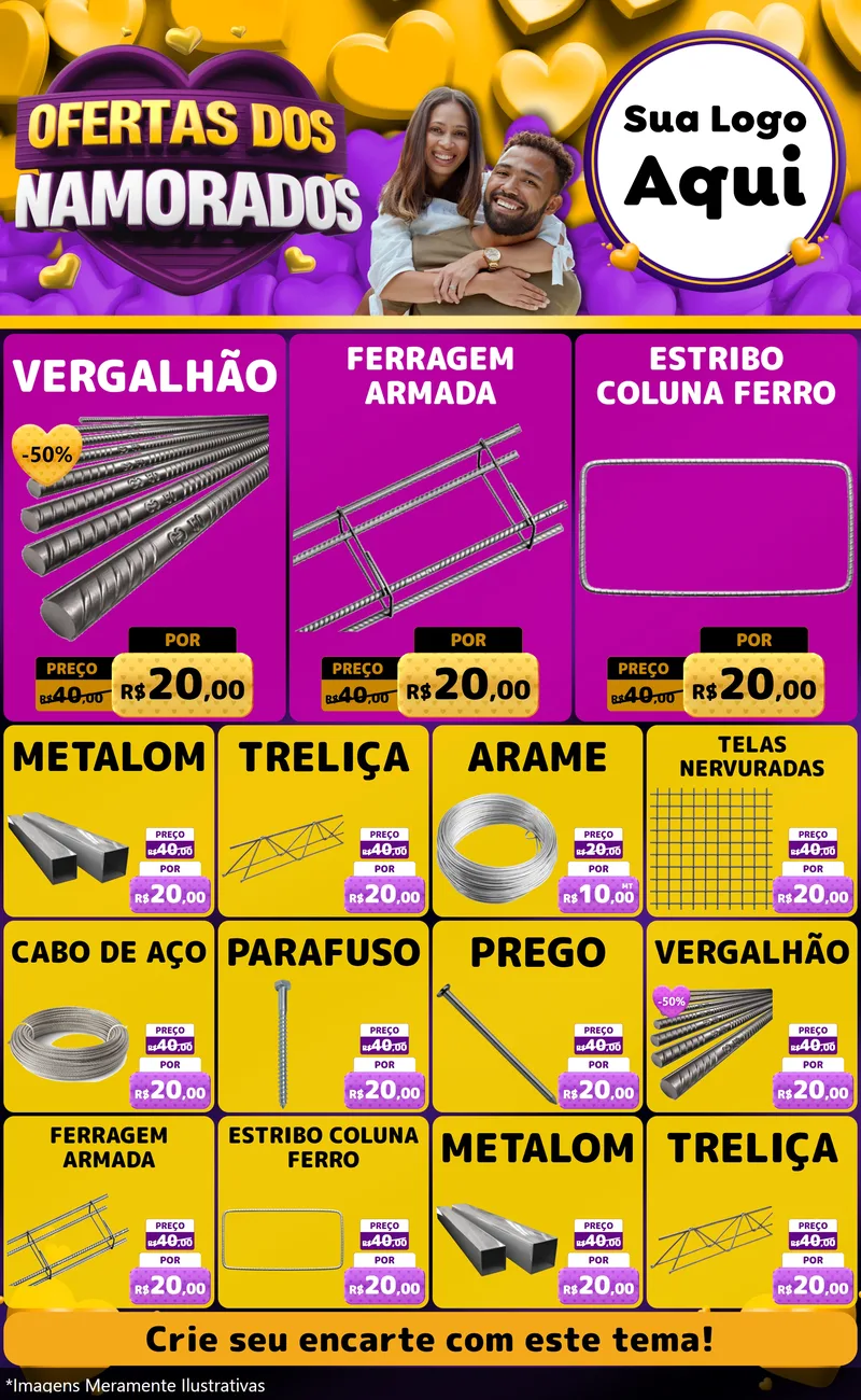Modelo de Encarte para Encarte Grande com o tema Oferta Dos Namorados para Ferragens