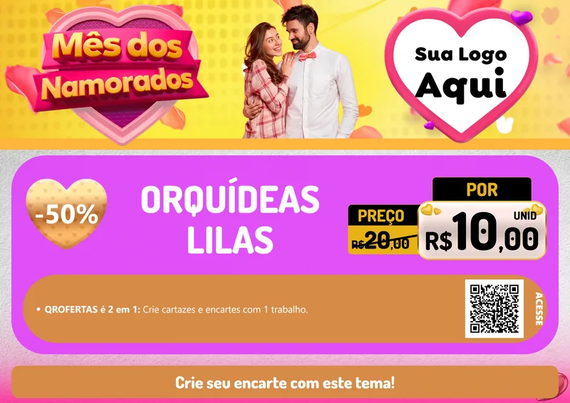 Modelo de Cartaz para Cartaz A4 Horizontal com o tema Mês dos Namorados para Floricultura e jardim