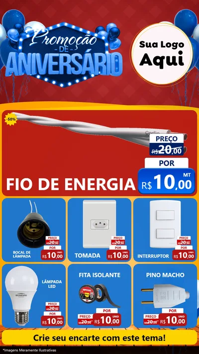 Modelo de Rede Social para Stories com o tema Promoção de Aniversário para Materiais Elétricos