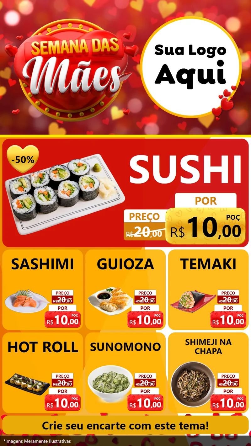 Modelo de Rede Social para Stories com o tema Semana das Mães para Comida japonesa