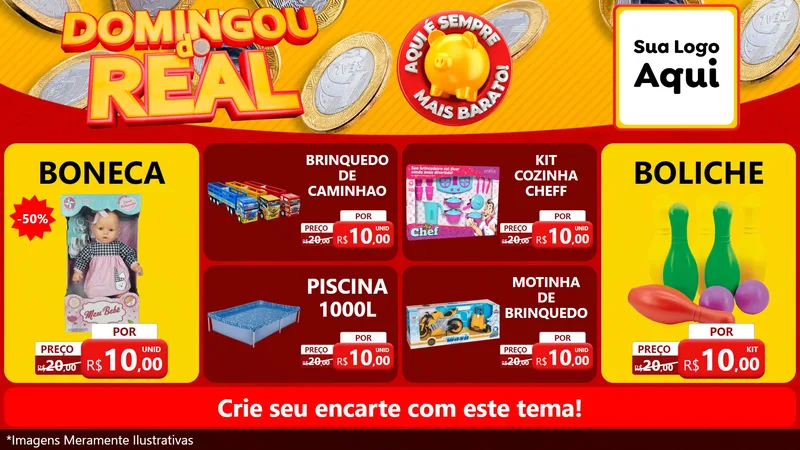 Modelo de TV para TV Horizontal com o tema Domingou do Real para Brinquedos