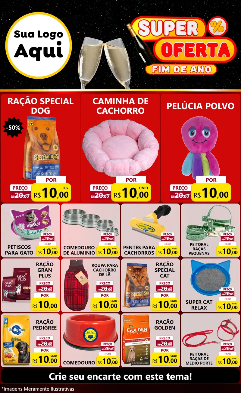 Modelo de Encarte para Encarte Grande com o tema Super Oferta Fim de Ano para Pet Shop
