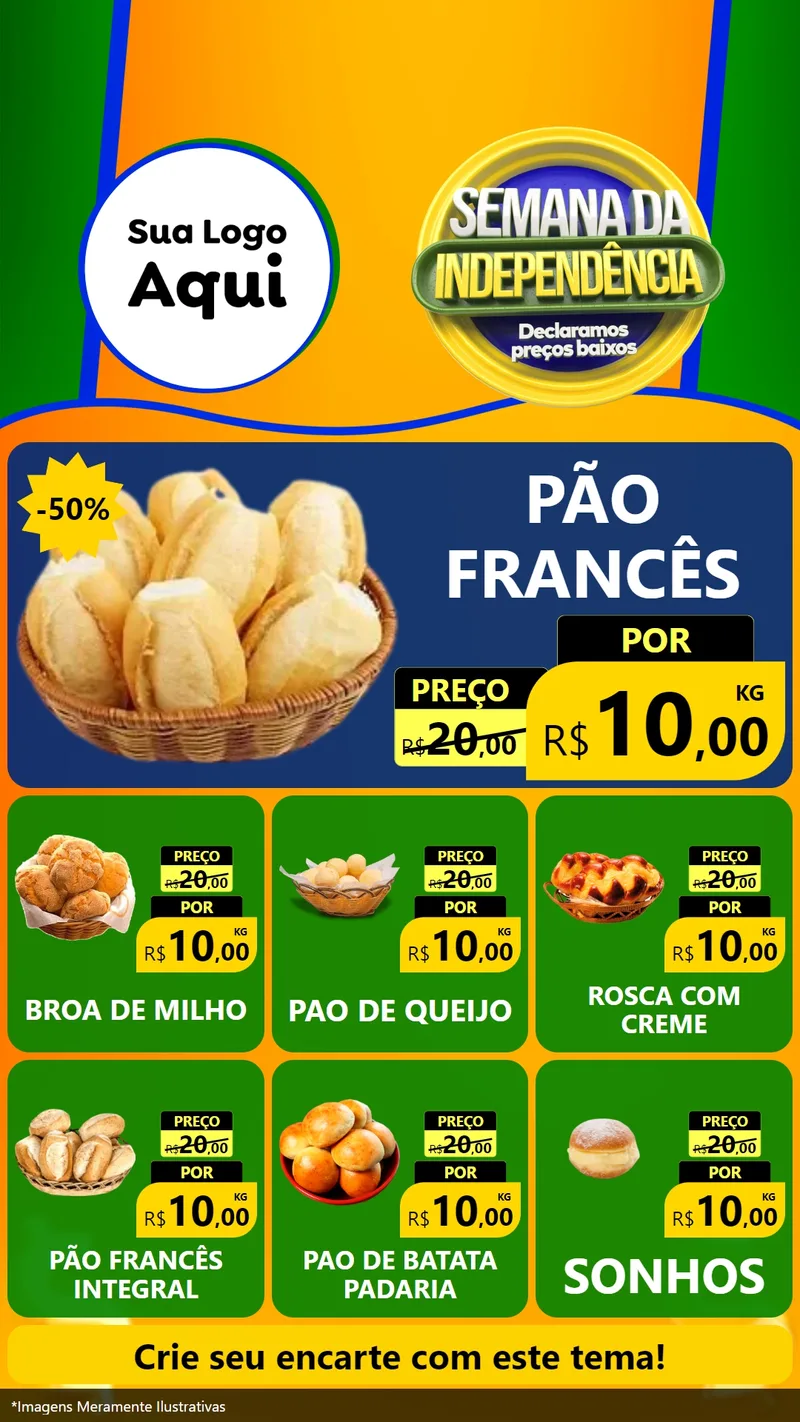 Modelo de Rede Social para Stories com o tema Semana da Independência Declaramos Preços Baixos para Padaria