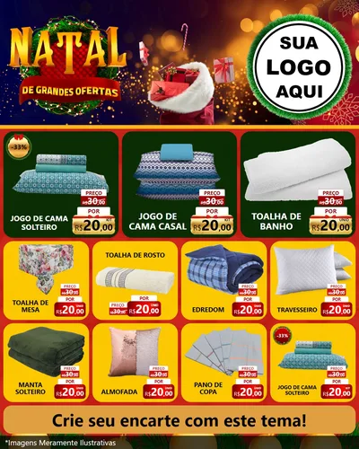 Modelo de Rede Social para Feed Instagram com o tema Natal de Grandes Ofertas para Cama, Mesa e Banho