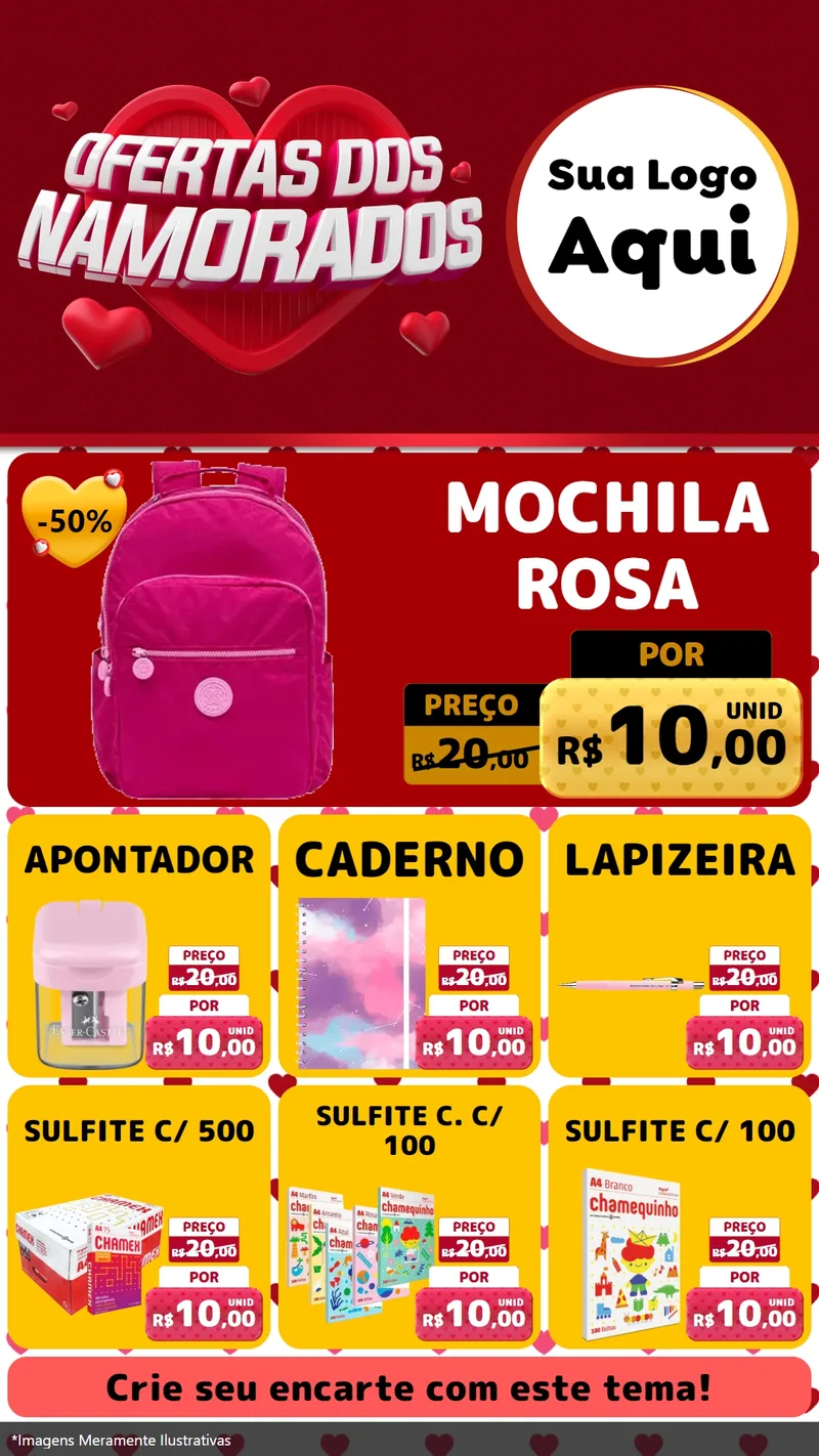 Modelo de Rede Social para Stories com o tema Ofertas Dos Namorados para Papelaria