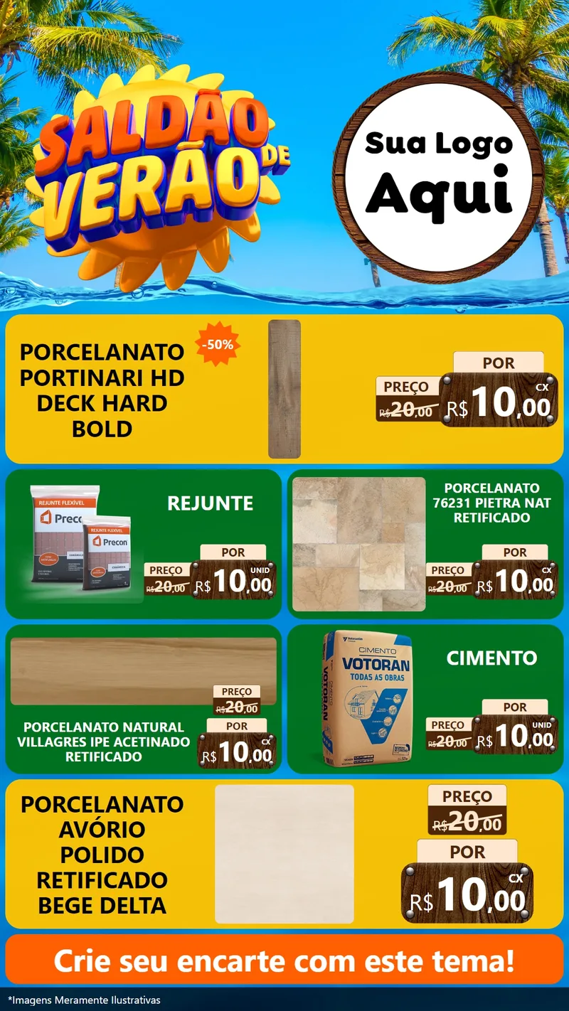 Modelo de TV para TV Vertical com o tema Saldão de Verão para Pisos e revestimentos