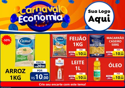 Modelo de Encarte para Encarte A4 Horizontal com o tema Carnaval da Economia para Supermercado