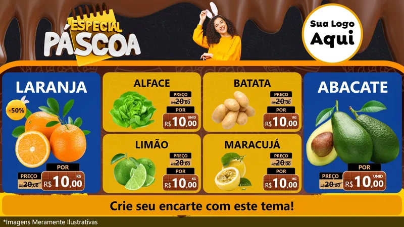 Modelo de TV para TV Horizontal com o tema Especial Páscoa para Hortifrúti