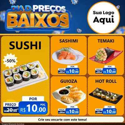 Modelo de Rede Social para Feed Facebook com o tema Dia D Preço Baixo para Comida japonesa