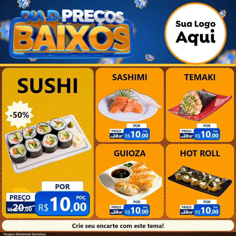 Modelo de Rede Social para Feed Facebook com o tema Dia D Preço Baixo para Comida japonesa