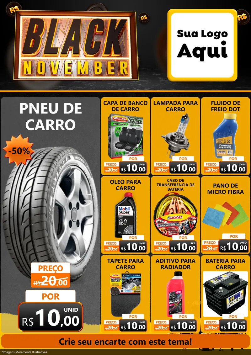 Modelo de Encarte para Encarte A4 Vertical com o tema Black November para Auto peças