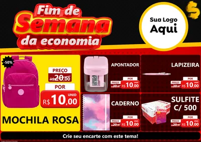 Modelo de Encarte para Encarte A4 Horizontal com o tema Fim de Semana da Economia para Papelaria